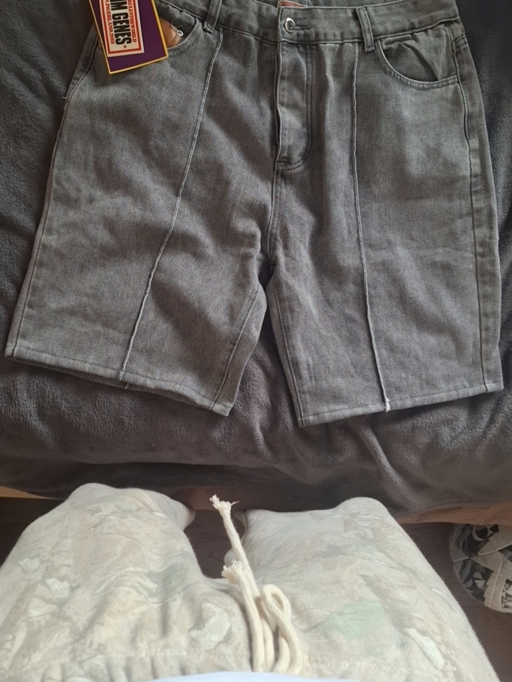 Men's Grey Jean Shorts with Front Seam Detailing